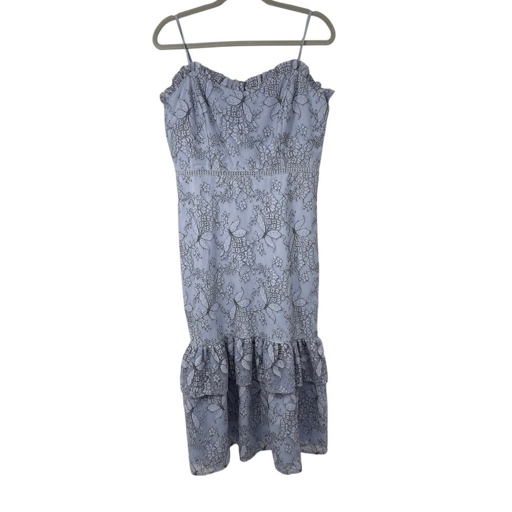 Just Me Periwinkle Lace Peplum Hem Midi Dress Womens M Adjustable Straps
